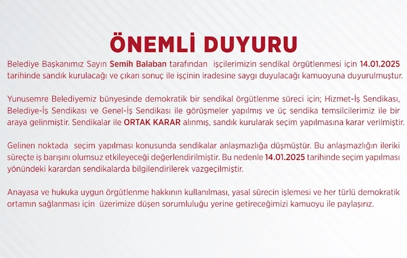 ÖNEMLİ DUYURU