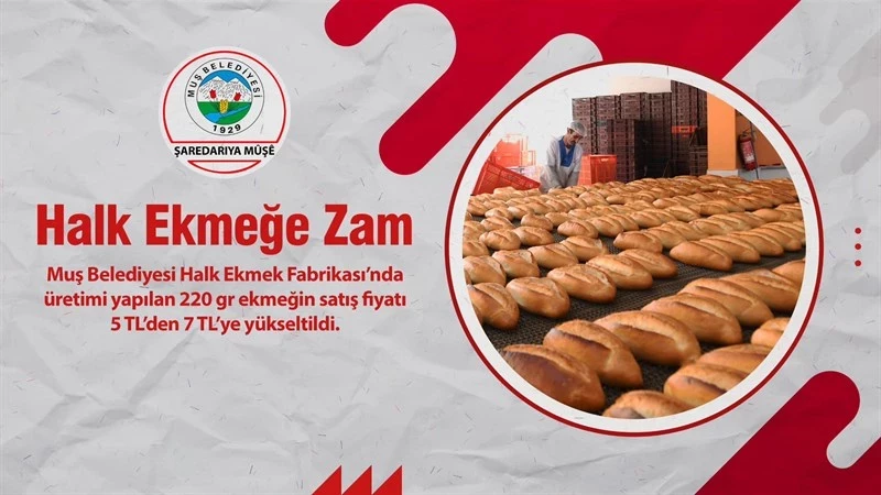 HALK EKMEK FABRİKASINDA ÜRETİMİ YAPILAN 220 GR EKMEĞİN FİYATİ 7 TL OLARAK BELİRLENDİ.